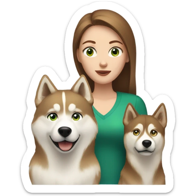 White Woman hair brown and bleus eyes and golden Husky With green eyes sticker