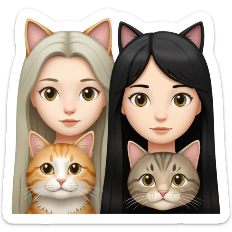 a long haired tabby cat and A girl with long black hair and an oval face  sticker