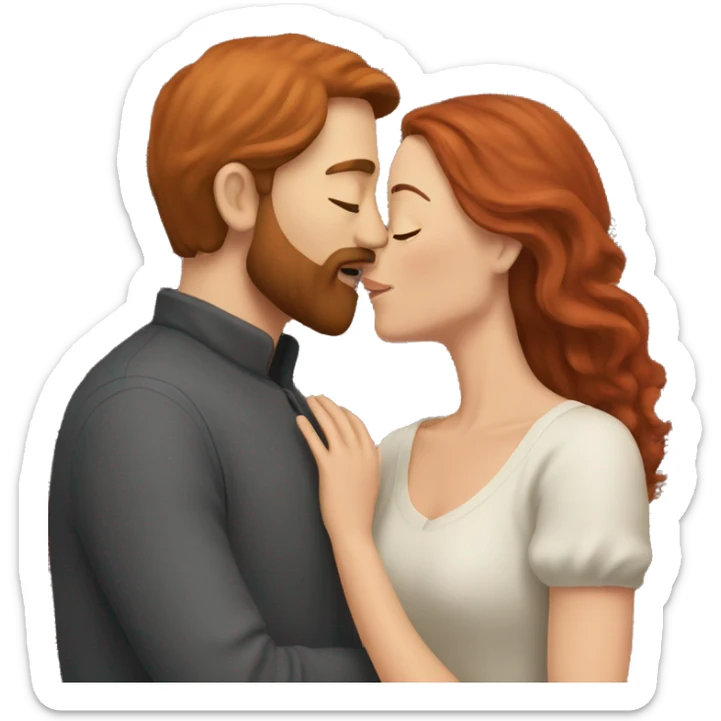 a bearded man with red hair kissing a woman with brown hair sticker