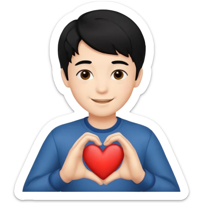 Un garçon beau qui fait un cœur avec des cheveux noir  sticker
