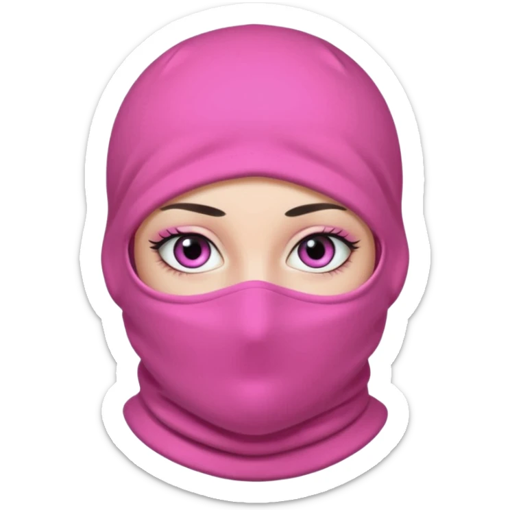 baggy stylish balaclava pink in colour with girly eyes showing through the eye holes of the balaclava with beautiful eyelashes on  sticker