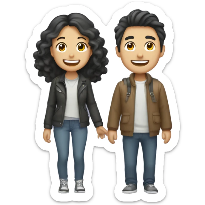 Cute Asian couple (girl with curly long hair guy with short straight hair) excitedly traveling  sticker