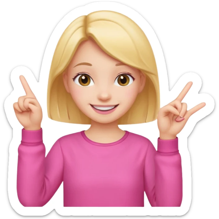 cheerful smile girl with cheerful hand gesture, make them cute, with pink cloth sticker