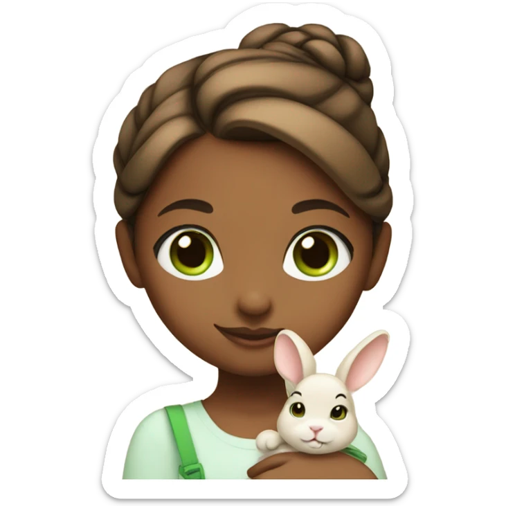 girl hair in bun with green eyes with cute brown bunny sticker