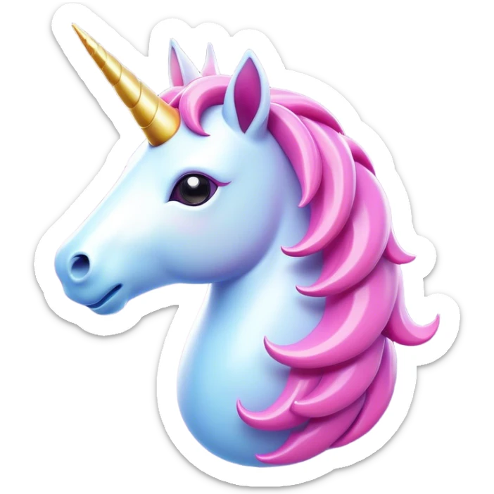 Clash of Clans aesthetic: Cinematic Playful Unicorn Mount Emoji, rendered in a 3D vector-style similar to standard emojis with minimal shading and bold, simplified shapes. A compact, isometric majestic unicorn with a spiraled horn and flowing mane, softly glowing with a magical celestial charm. Simplified yet unmistakably iconic, highly detailed and consistent, glowing with a soft radiant brilliance and high shine. Stylized with a touch of enchanted fantasy and a soft glowing outline, capturing the essence of a mythical mount with a friendly, playful elegance! sticker