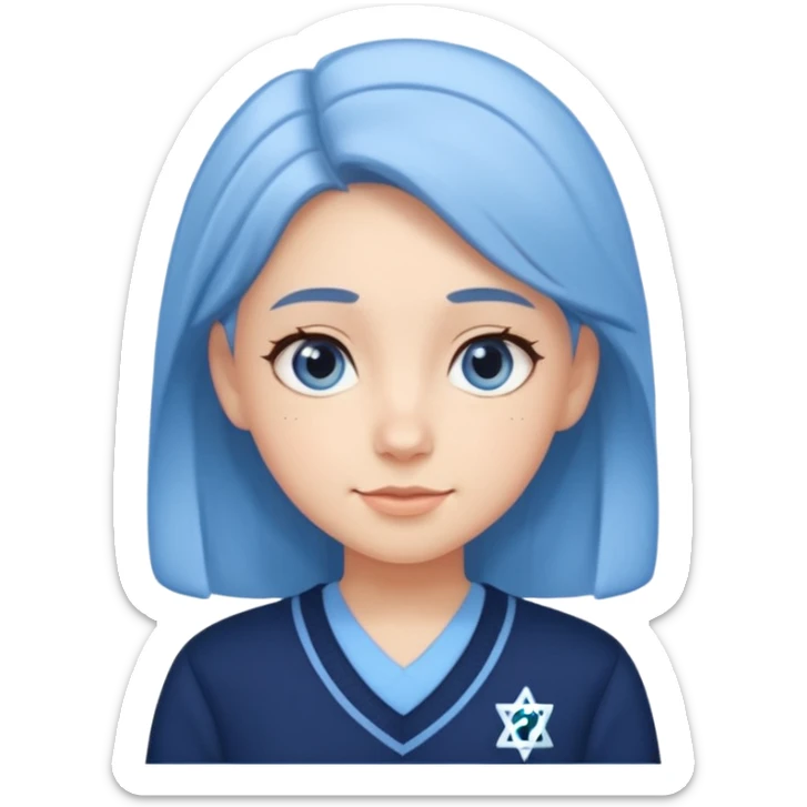 cute school girl jewish  navy jumper with light blue by the v neck on the jumper light blue shirt sticker