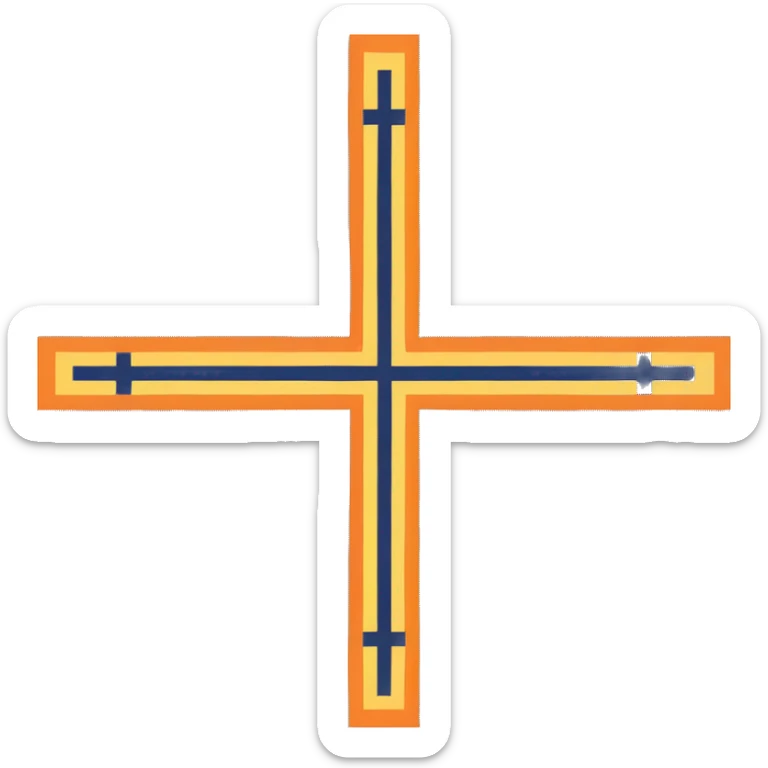 The Goliushi Language flag: a brown flag with a navy blue cross like Norway, an Aquamarine line though it, two yellow squares on the cross, and an orange bright orange stripes in the center of the cross. Rectangular flag  sticker