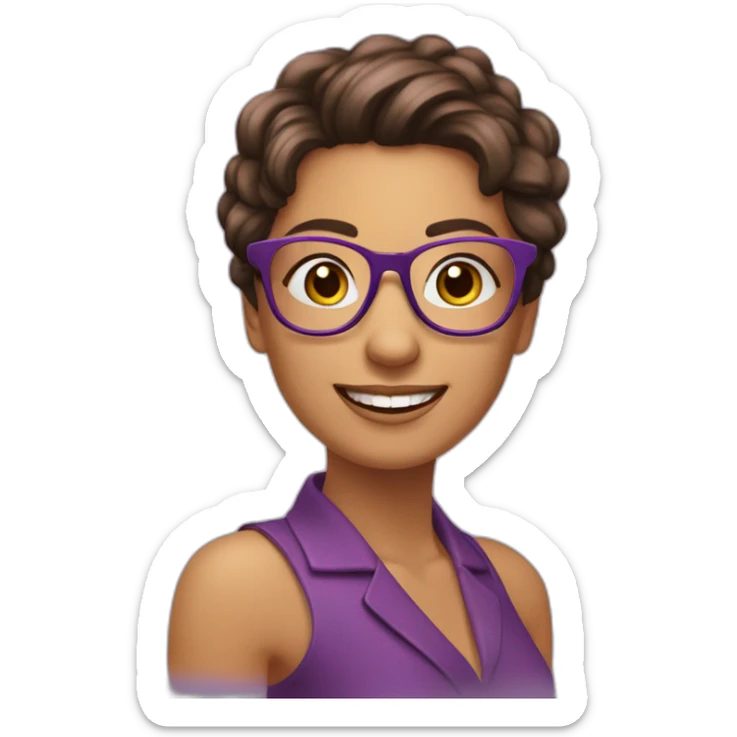 mujer-piel blanca-gafas-sonriendo-camisa color morado-pelo corto-pelo color marron sticker
