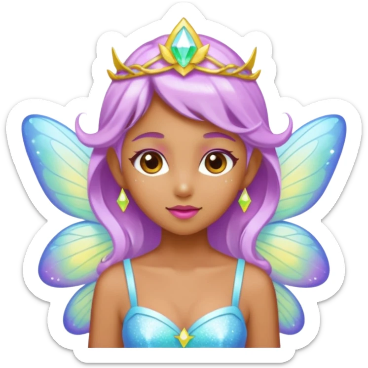 Earthreal sparkly angelic mystical magical shiny pretty Fairy . Caramel skin. White and hot pink and light blue and lavender and light green and light yellow  sticker
