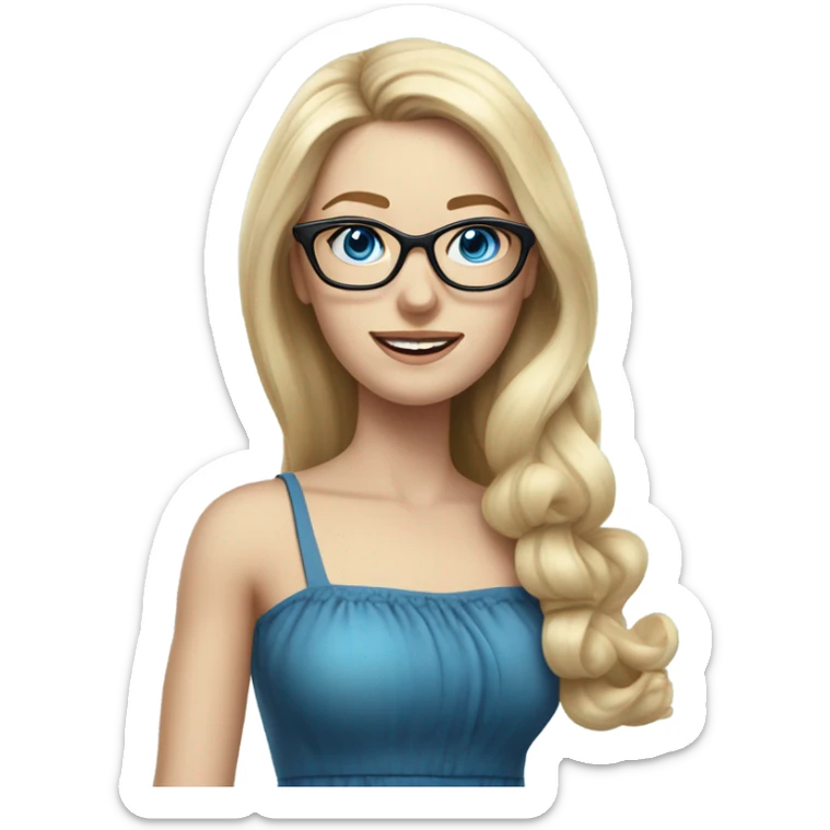 Pretty Caucasian blonde woman with glasses in a dress, hyper realistic with blue eyes  sticker