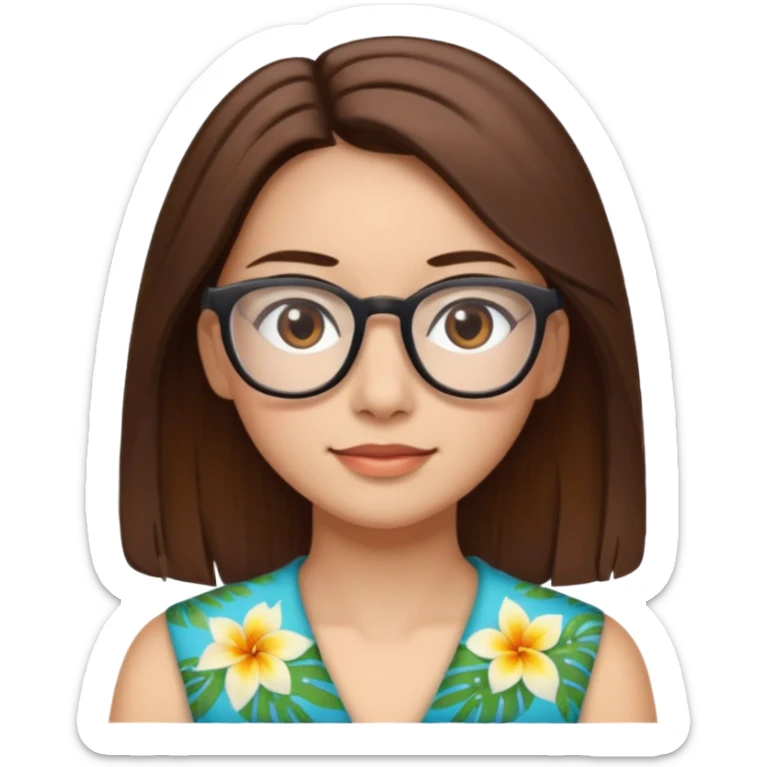 Hawaii female with fair skin. Shoulder length straight brown hair. Brown eyes with glasses. sticker