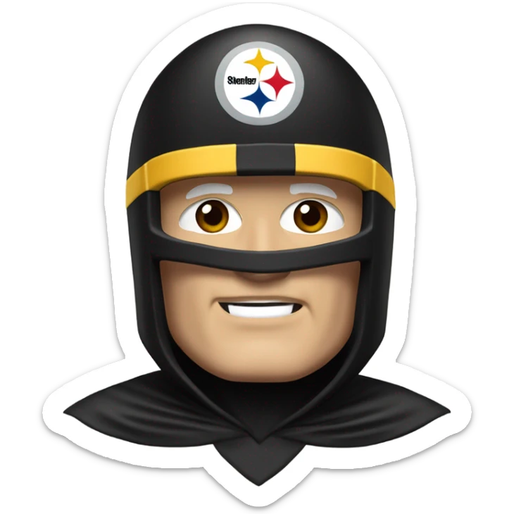Terry Bradshaw Pittsburgh Steelers player in helmet and uniform with black cape. sticker