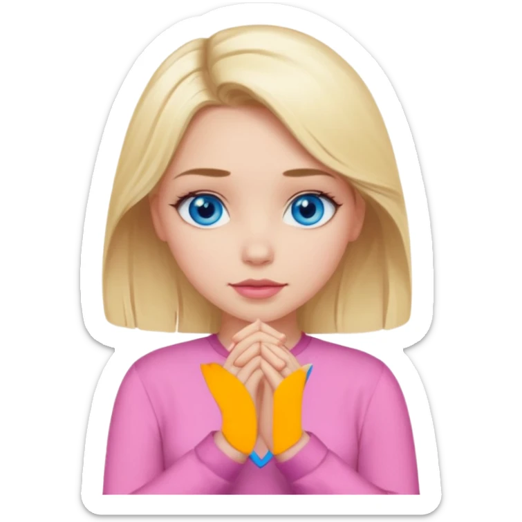 A girl with blue eyes, full lips and blonde hair in a pink blouse shows no with her hands, crossing them sticker