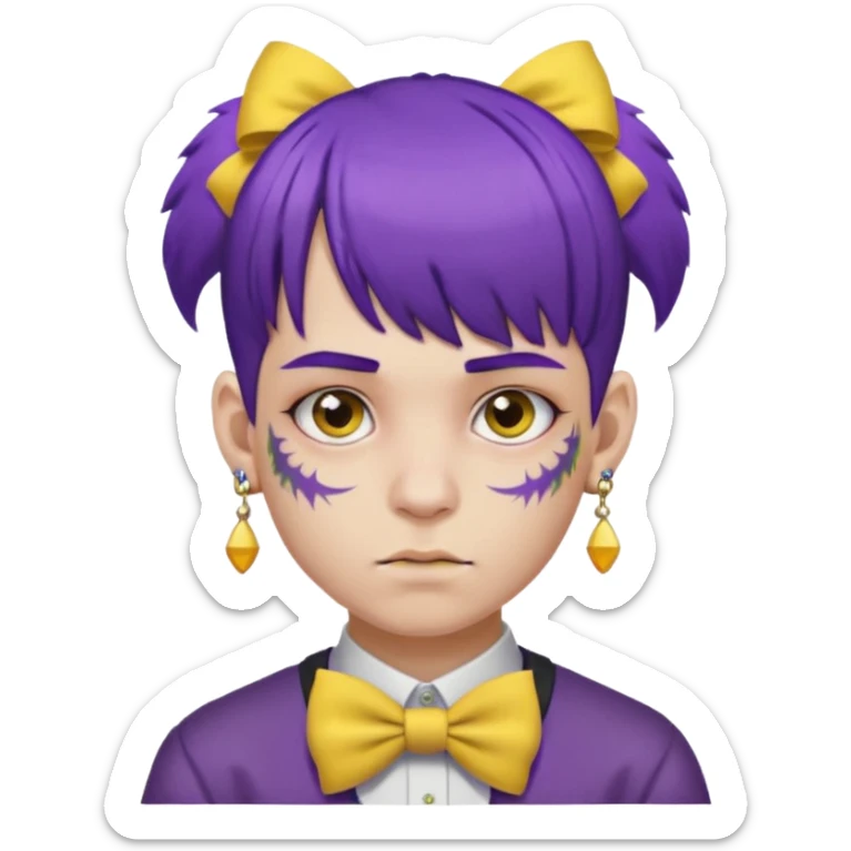 boy with bangs and purple hair and yellow hairbow and earrings and very heavy face tattoos sticker
