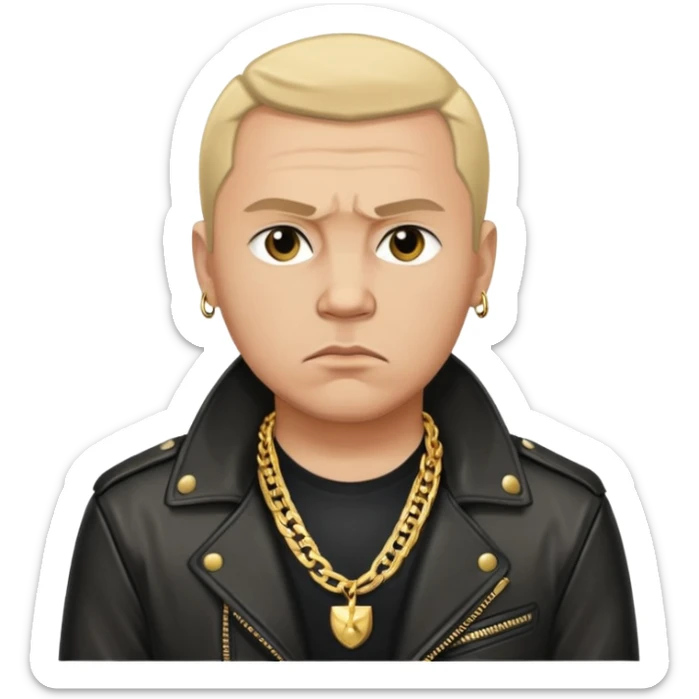Russian 1990s gangster emoji, leather jacket, gold chain, serious face, cartoon style sticker