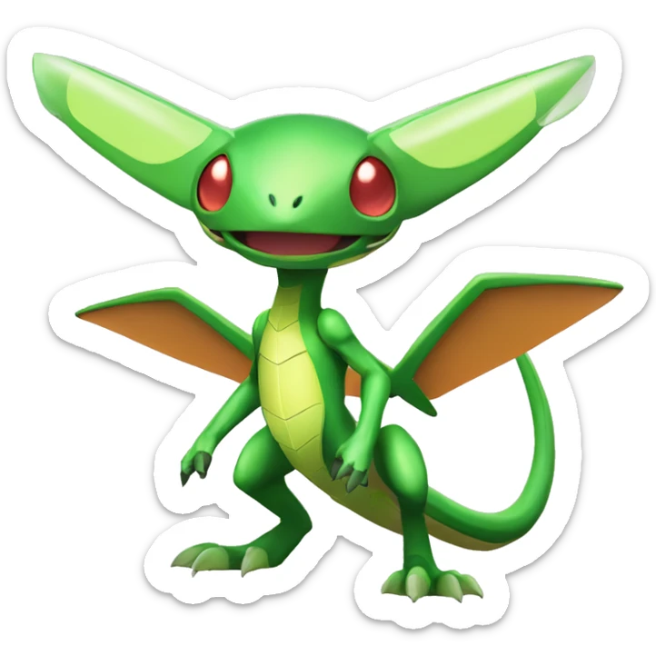 a shiny green Genesect-Flygon-Raptor-Fakémon—hybrid with a futuristic visor-helmet full body sticker