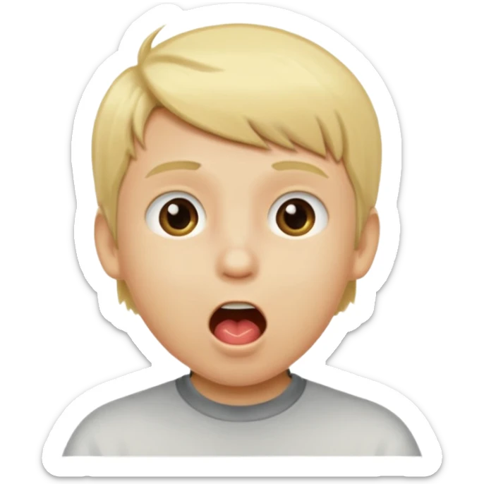 Un garçon blond qui ouvre la bouche laissant voir les numéros 6 7 sticker