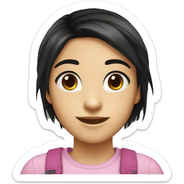 girl teenager with black hair dark brown eyes smilling sticker
