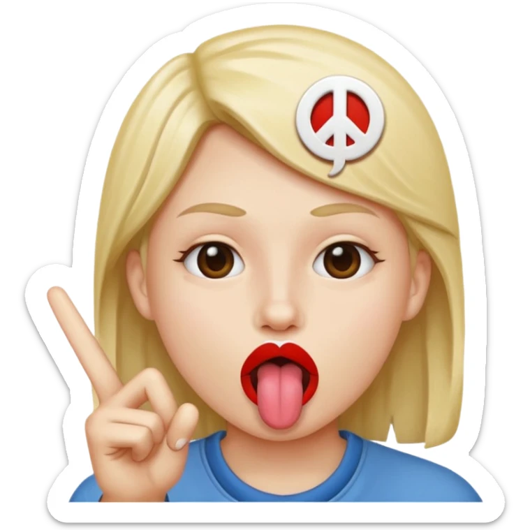 Peace sign in front of mouth with tongue sticking out  sticker
