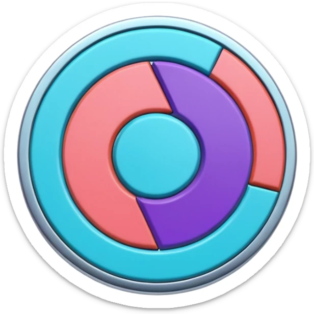 
One  Rotate 45 degree 3d credit coin color in in gradient of turquoise, blue, pink, purple, and coral sticker