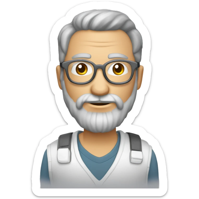 Homme âgé cheveux gris très courts barbe grise très courte lunettes rondes avec caméra en main sticker