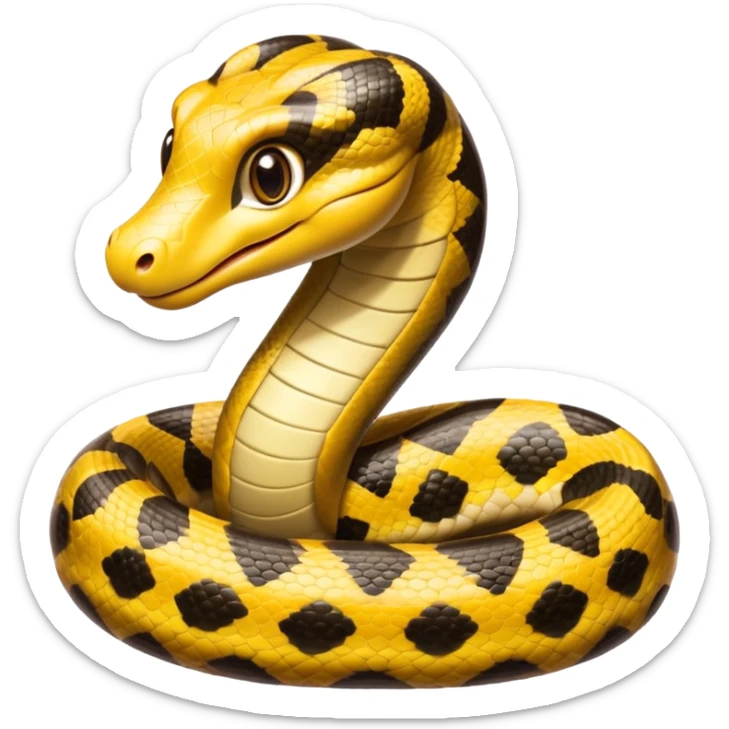 cinematic-cute-anaconda-portrait-emoji,-head-tilted-playfully-and-inquisitively,-with-a-sleek,-shimmering-body-adorned-with-detailed-scale-sriped patterns-and-round,-sparkling-eyes-full-of-wonder,-simplified-yet-irresistibly-adorable-features sticker