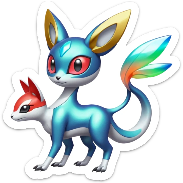 Shiny Colorful Futuristic Vernid-Trico-Meloetta-Latias-Koraidon-Peppercat-Protogen-Pokémon-Digimon-Fakémon-fusion-hybrid-creature sticker