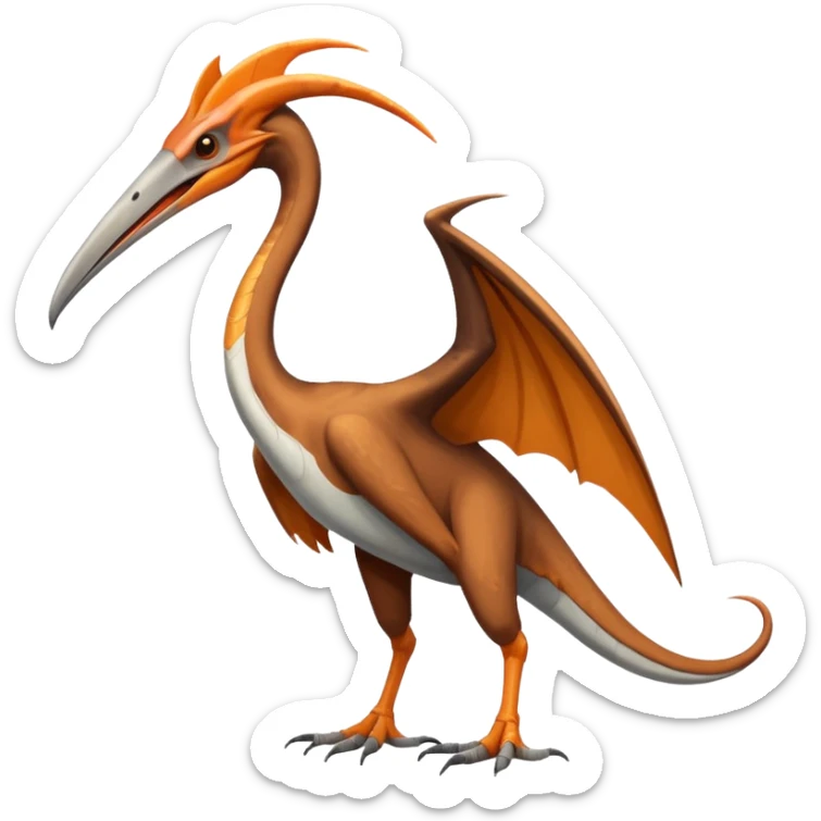 Quetzalcoatlus, giant pterosaur with elongated neck and beak, standing on the ground sticker