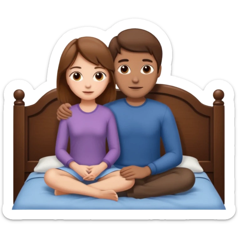 A brown-haired girl and a brown-haired man. They are both on a bed. The girl is sitting on the man.she is sitting on a man . they are in a sex position sticker
