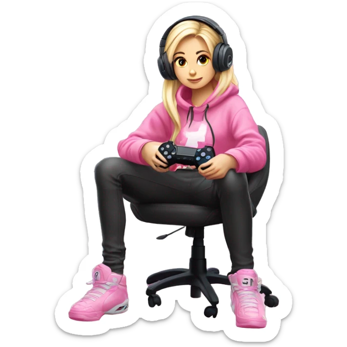 GAMER GIRL sitting next to a PINK gaming PlayStation PINK GIRLY gaming setup LIGHTPINK white blond Girl  sticker