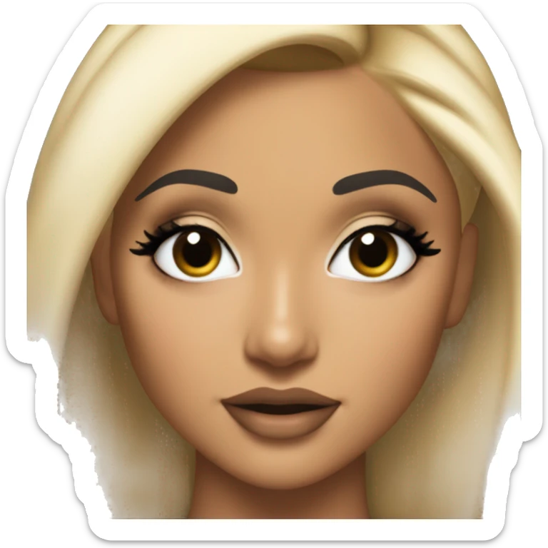 Ariana grande with eye-liner her iconic very  high Sleek blonde ponytail in yes and music vidéo outfit and makeup  sticker