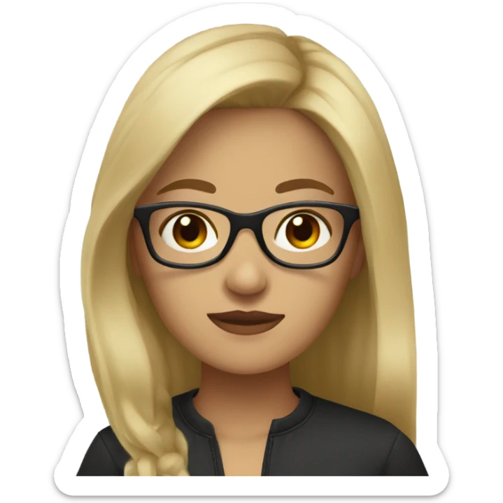 a dark blonde hair girl with light skin,brown eyes with black glasses sticker