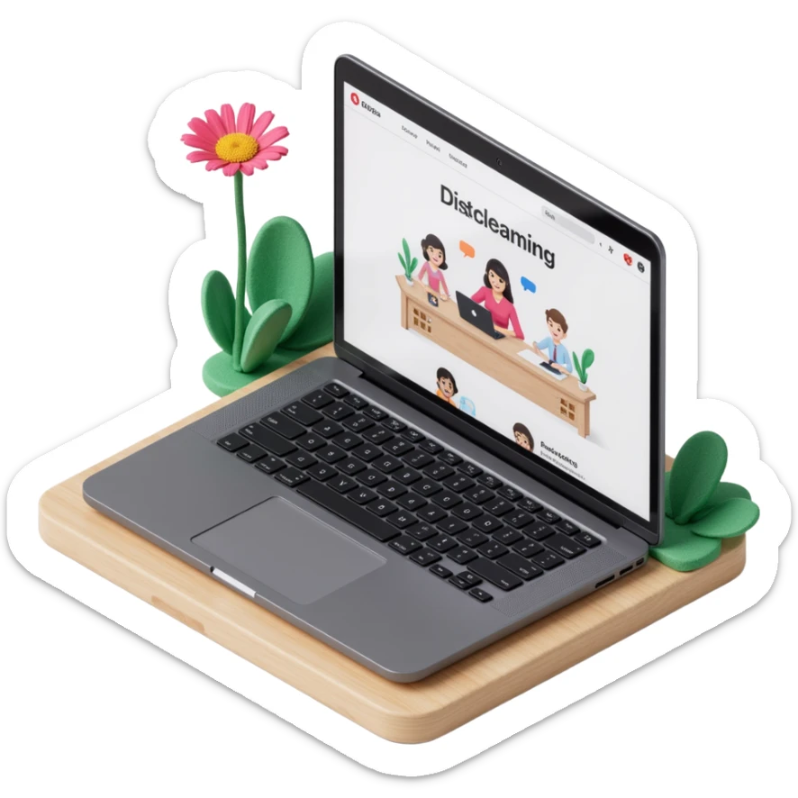 a laptop with e-learning content on the display, skeuomorphism style, brushed metal, realistic highlights, interactive elements visible sticker