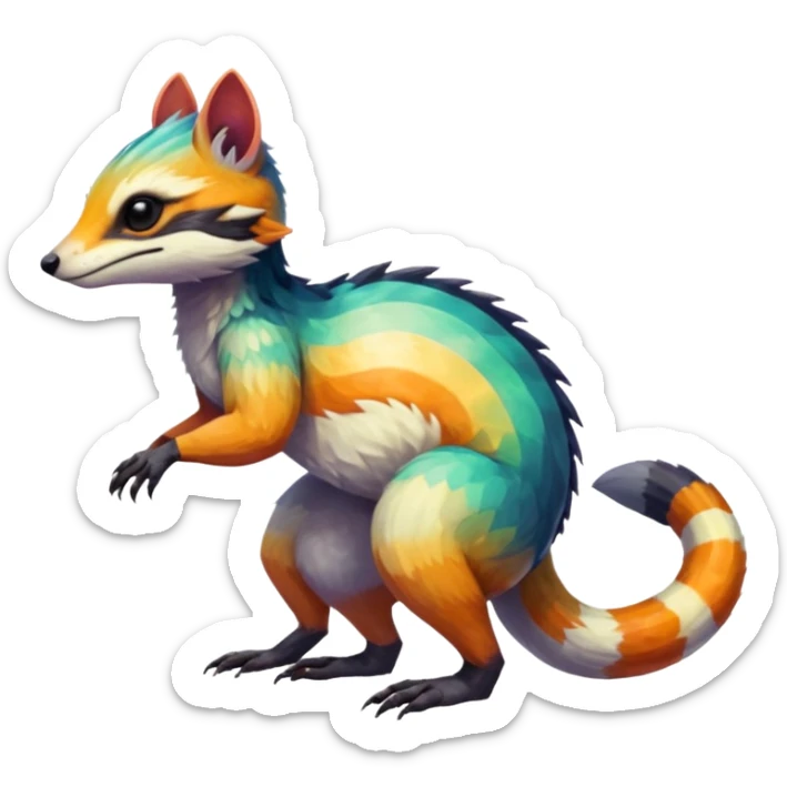 Colorful Fruity Iridescent Warm-colored Tropical Exotic Vernid-Sergal-Trico-Numbat-Nargacuga-fusion-hybrid-animal-creature, full body sticker