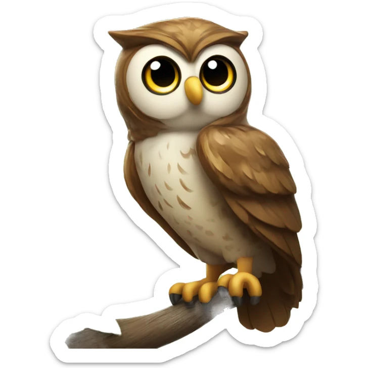 A woodsy owl that is with beautiful eyes and perched on a branch sticker