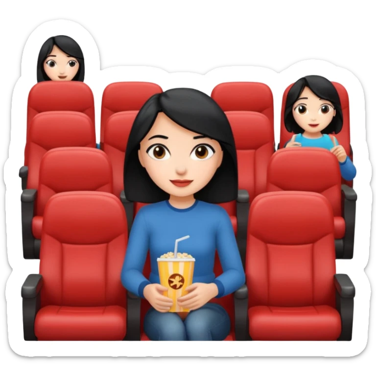 a girl with black hair enjoying a film in a cinema seat sticker