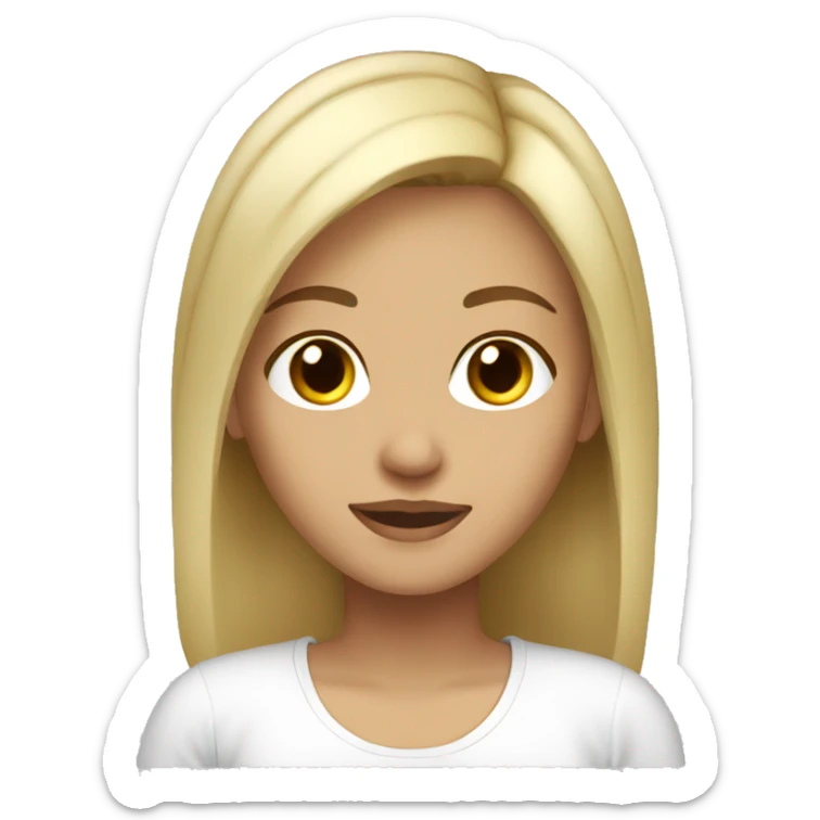 girl, blonde, short straight hair, brown eyes, light skin, white T-shirt sticker