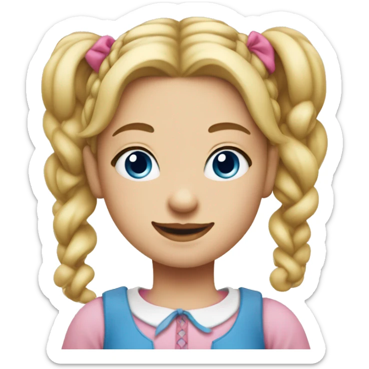 Girl with blond pigtails and pink antiques on pigtails and blue eyes sticker