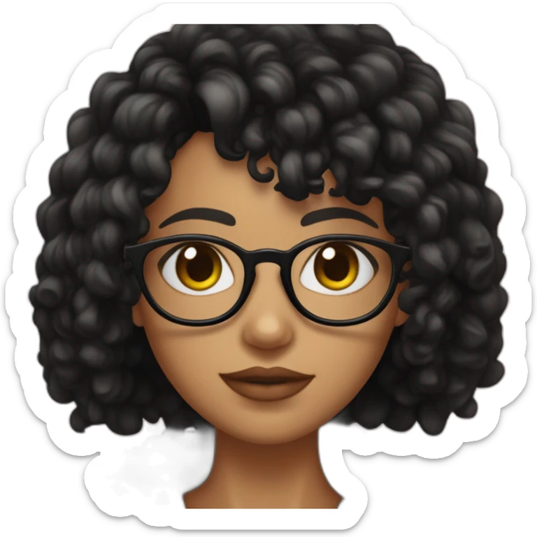 Chica con cabello rizado color negro, piel morena y que use lentes y sus ojos sean color negro también   sticker