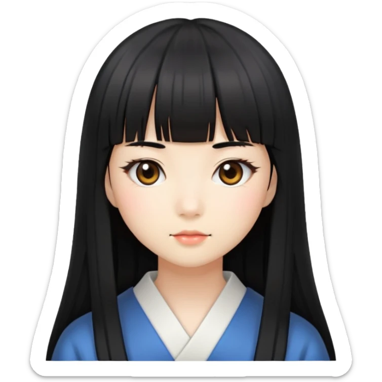 Japanese girl with straight bangs and long straight black hair sticker
