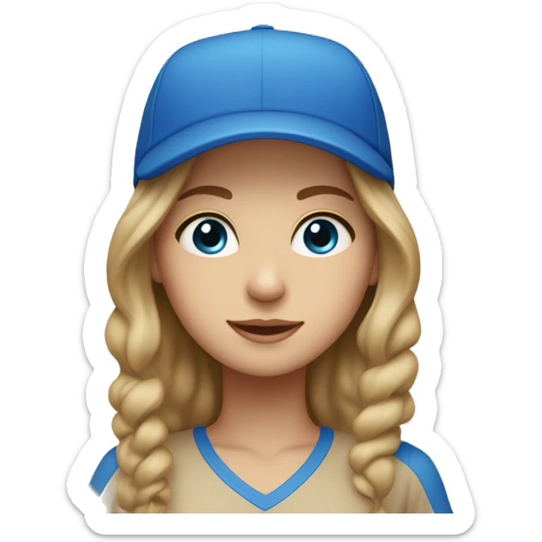 Girl with dark blonde hair and blue eyes in a cap on beige/brown background  sticker