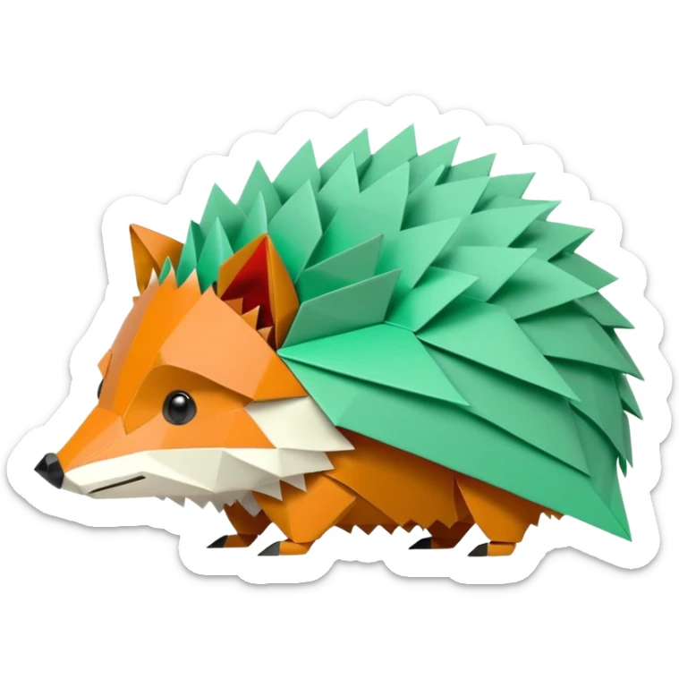 origami hedgehog half fox half hedgehog in color green mint rgb(168, 251, 211) the tail of fox A8FBD3 sticker