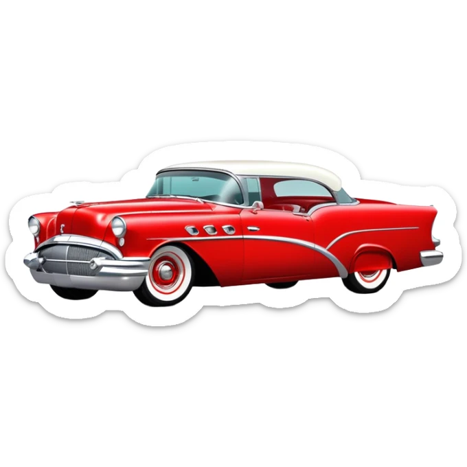 hot rod inspired by a 1956 Buick Century, vibrant color scheme, classic red with chrome and whitewall tires sticker