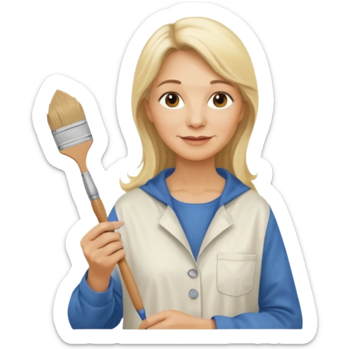 FEMME 55 ANS ET PLUS BLONDE CHEVEUX LONG  ARTISTE PEINTRE AVEC UN PINCEAU sticker