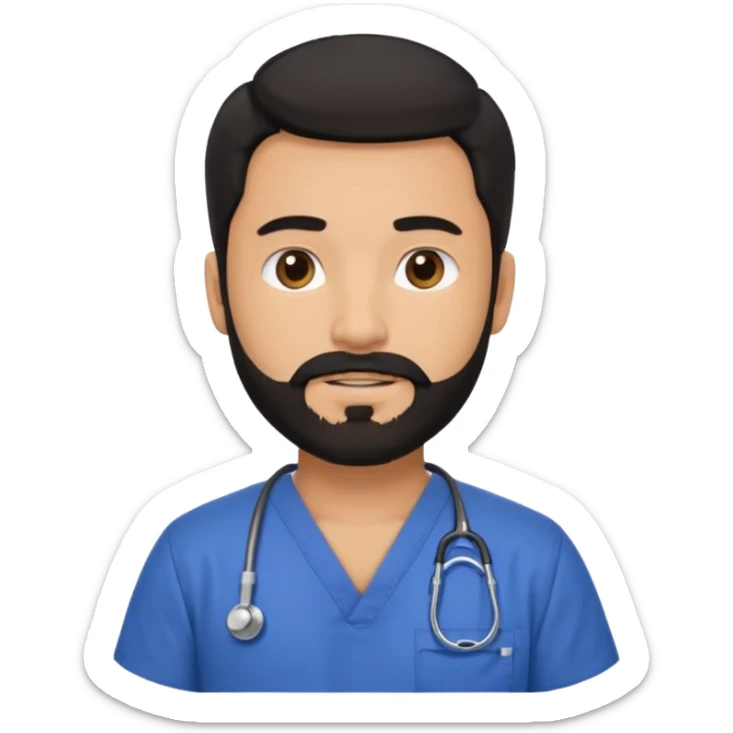 male with a scrubs and blanck hair and tan skin and beard sticker