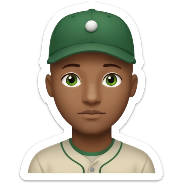 Black bald guy baseball cap only on the guy white girl brown hair green eyes sticker
