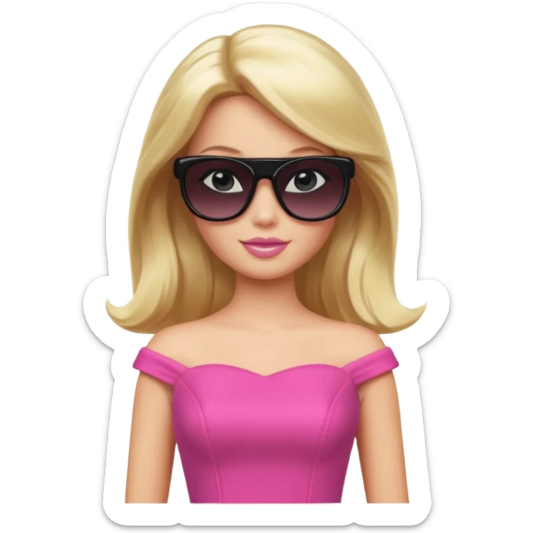 barbie with long blonde hair wear black sun glasses, pink dress sticker