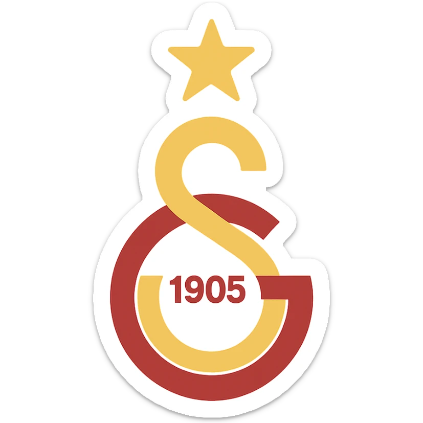 Galatasaray emblem reimagined as a flat icon, using the club's signature yellow and red colors, with a focus on clarity and recognizability sticker