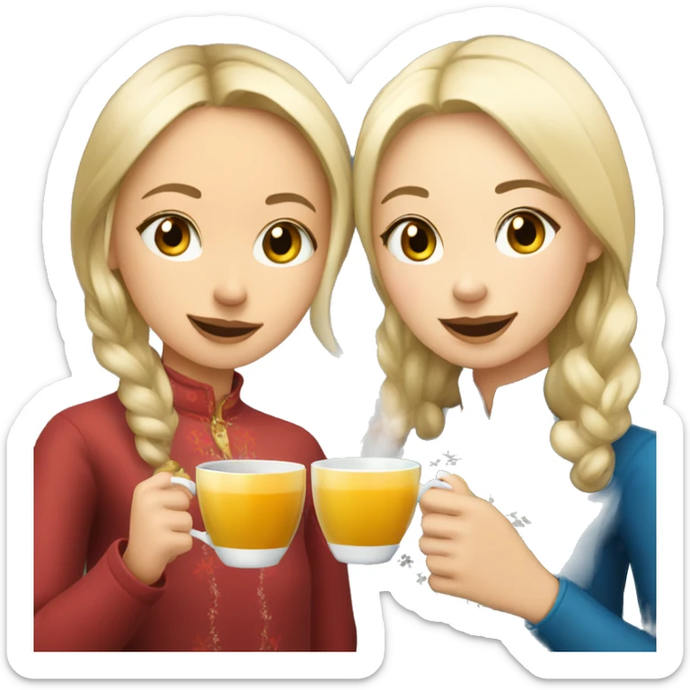 A blonde Russian girl and Asian girl drinking tea at Christmas time sticker