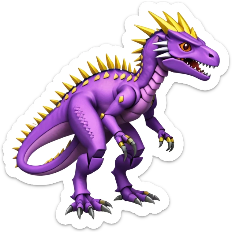 Cool Edgy Purple Yellow Digimon-Fakemon-Guilmon-Velociraptor-Dragon-Mecha full body sticker